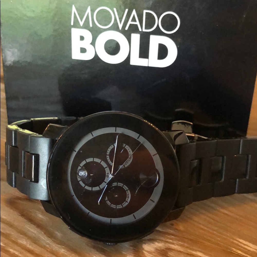 MENS MOVADO BOLD SWISS QUARTZ CHRONOGRAPH BLK DIAL